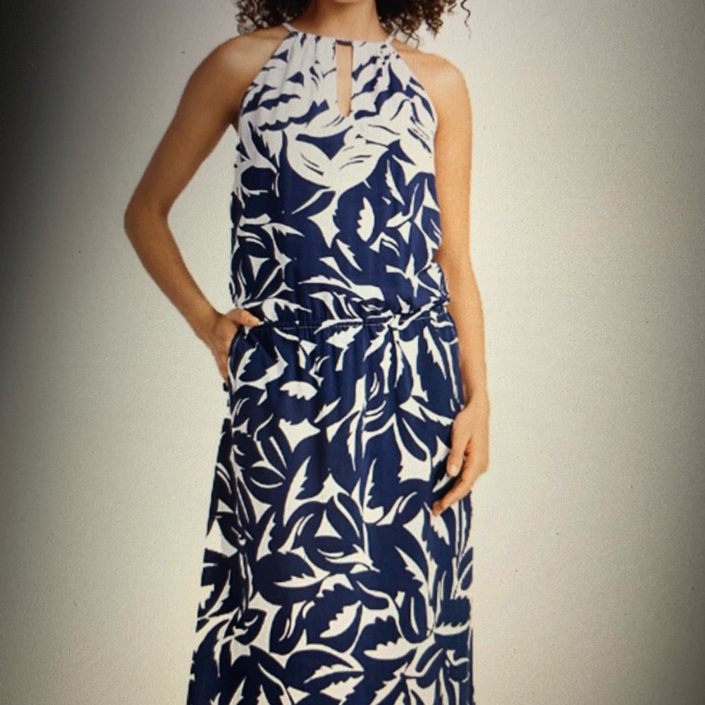 Tommy Bahama Long Dress Navy/White Leaf Print